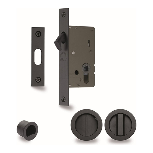RD2308-50-BLK  50mm Backset For 35 to 52mm Door  Matt Black  Heritage Brass Sliding Bathroom Lock Set With Round Fittings