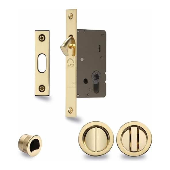 RD2308-50-PB  50mm Backset For 35 to 52mm Door  Polished Brass  Heritage Brass Sliding Bathroom Lock Set With Round Fittings