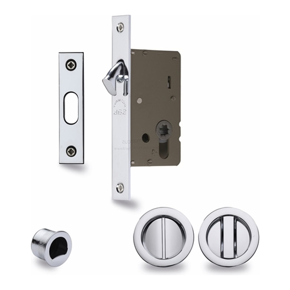 RD2308-50-PC  50mm Backset For 35 to 52mm Door  Polished Chrome  Heritage Brass Sliding Bathroom Lock Set With Round Fittings