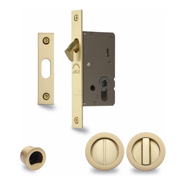 RD2308-50-SB  50mm Backset For 35 to 52mm Door  Satin Brass  Heritage Brass Sliding Bathroom Lock Set With Round Fittings