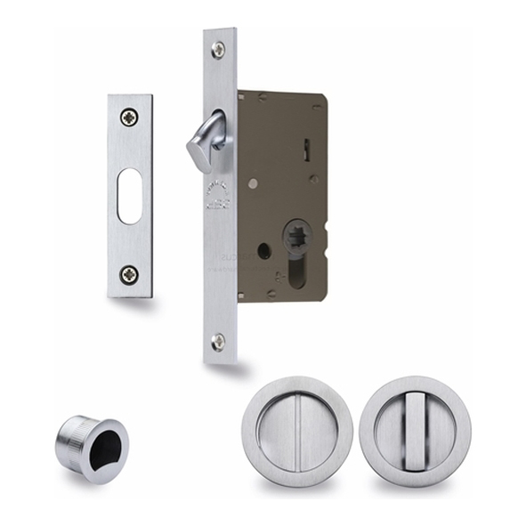 RD2308-50-SC  50mm Backset For 35 to 52mm Door  Satin Chrome  Heritage Brass Sliding Bathroom Lock Set With Round Fittings