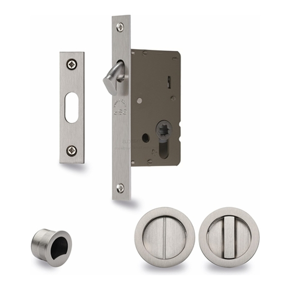 RD2308-50-SN  50mm Backset For 35 to 52mm Door  Satin Nickel  Heritage Brass Sliding Bathroom Lock Set With Round Fittings
