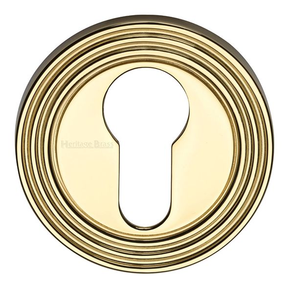 RR4020-PB  Polished Brass  Heritage Brass Reeded Euro Cyl Escutcheon