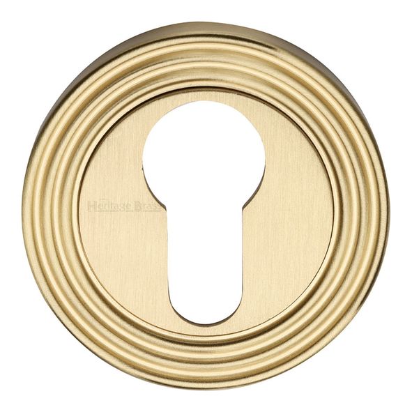 RR4020-SB • Satin Brass • Heritage Brass Reeded Euro Cyl Escutcheon