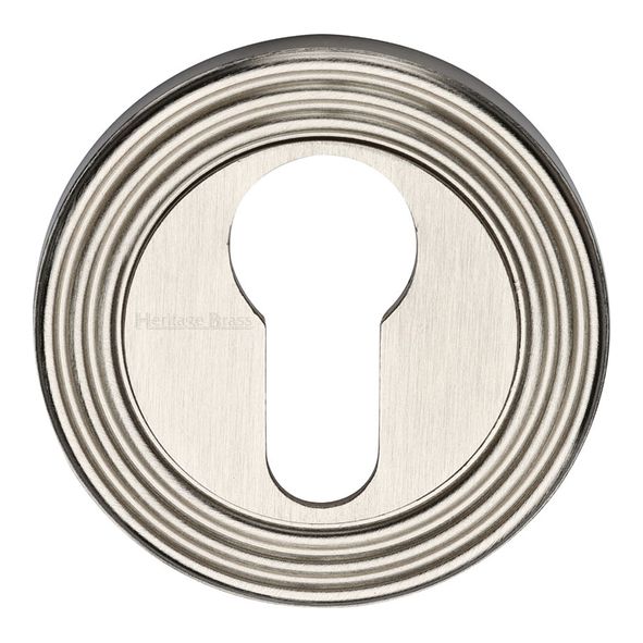 RR4020-SN • Satin Nickel • Heritage Brass Reeded Euro Cyl Escutcheon