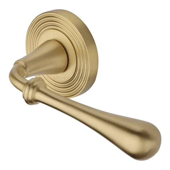 RR7156-SB • Satin Brass • Heritage Brass Roma Reeded Lever Furniture on Round Rose