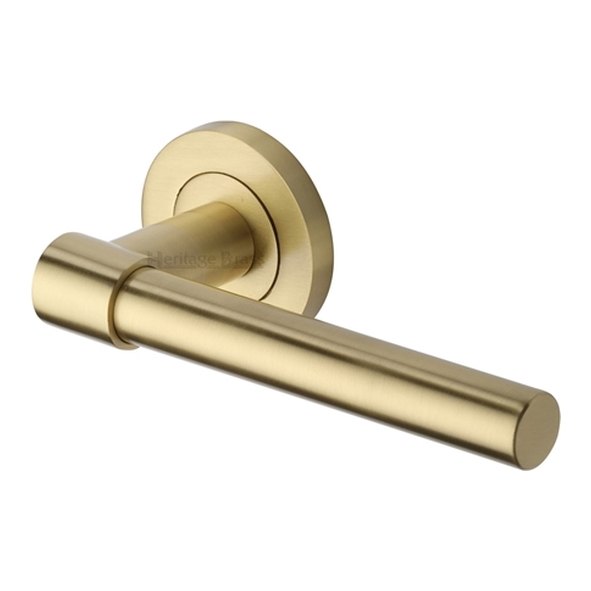 RS2017-SB  Satin Brass  Heritage Brass Phoenix Plain Levers On Slim Round Roses