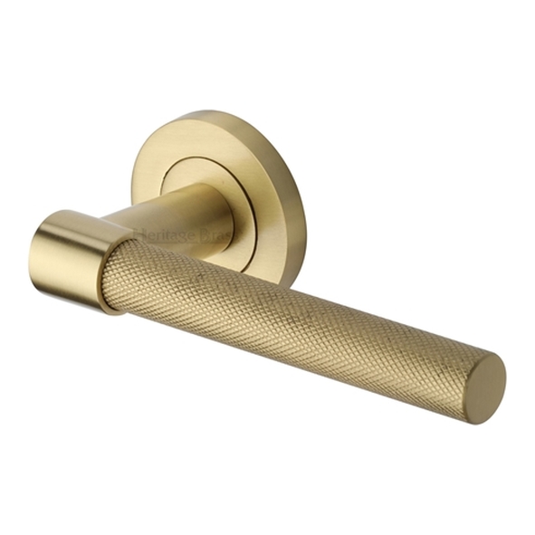 RS2018-SB • Satin Brass • Heritage Brass Phoenix Knurled Levers On Slim Round Roses