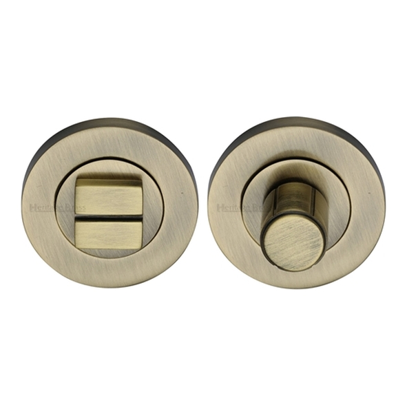 RS2030-AT • Antique Brass • Heritage Brass Slim Round Plain Bathroom Turn With Release