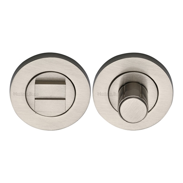 RS2030-SN • Satin Nickel • Heritage Brass Slim Round Plain Bathroom Turn With Release