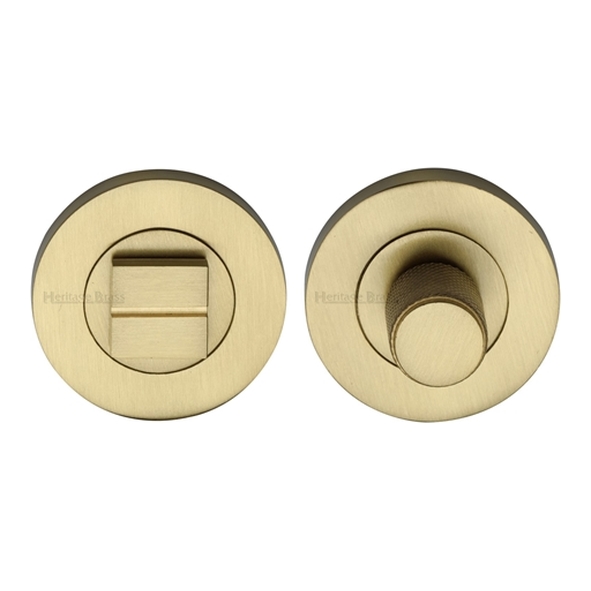 RS2030K-SB  Satin Brass  Heritage Brass Slim Round Knurled Bathroom Turn With Release