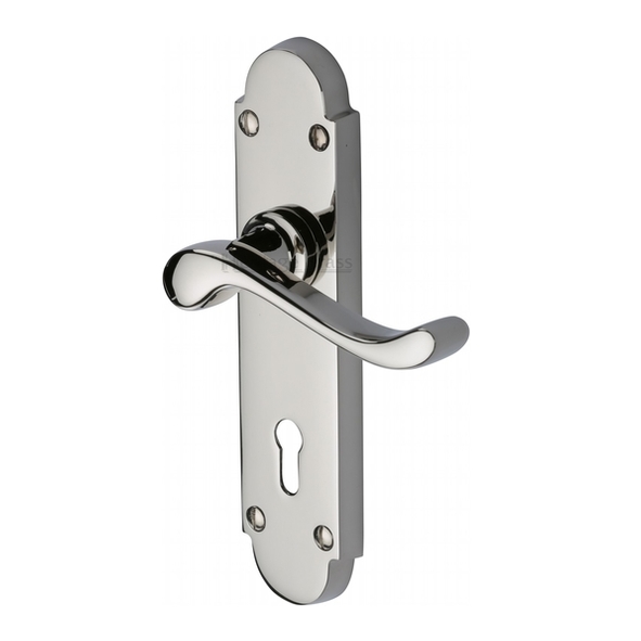 S600-PNF • Standard Lock [57mm] • Polished Nickel • Heritage Brass Savoy Levers On Backplates