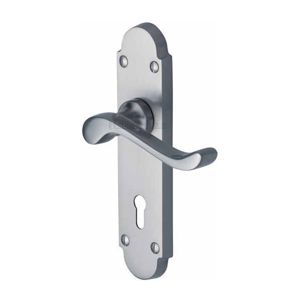 S600-SC  Standard Lock [57mm]  Satin Chrome  Heritage Brass Savoy Levers On Backplates