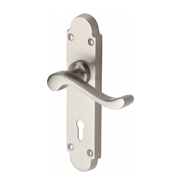 S600-SN • Standard Lock [57mm] • Satin Nickel • Heritage Brass Savoy Levers On Backplates