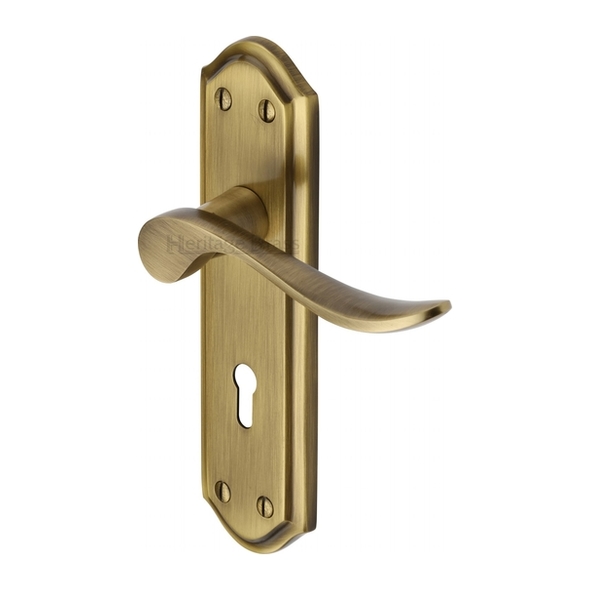 SAN1400-AT • Standard Lock [57mm] • Antique Brass • Heritage Brass Sandown Levers On Backplates