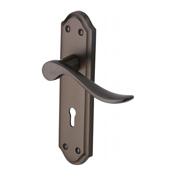 SAN1400-MB • Standard Lock [57mm] • Matt Bronze • Heritage Brass Sandown Levers On Backplates