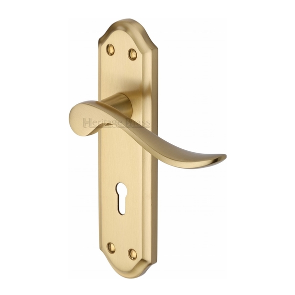 SAN1400-SB • Standard Lock [57mm] • Satin Brass • Heritage Brass Sandown Levers On Backplates