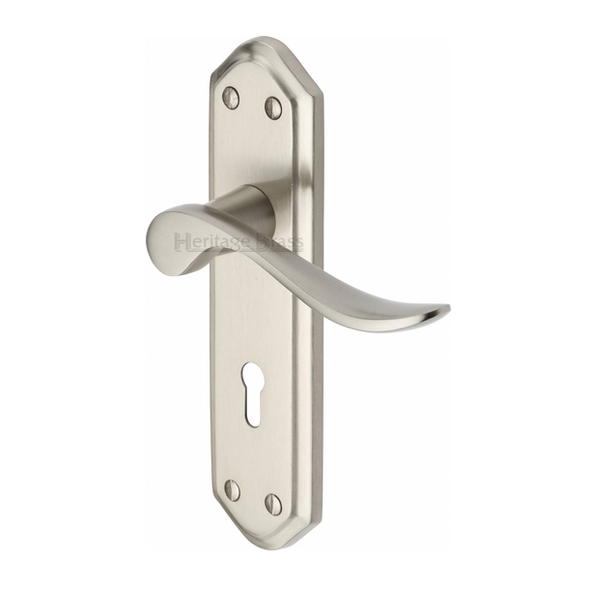 SAN1400-SN • Standard Lock [57mm] • Satin Nickel • Heritage Brass Sandown Levers On Backplates