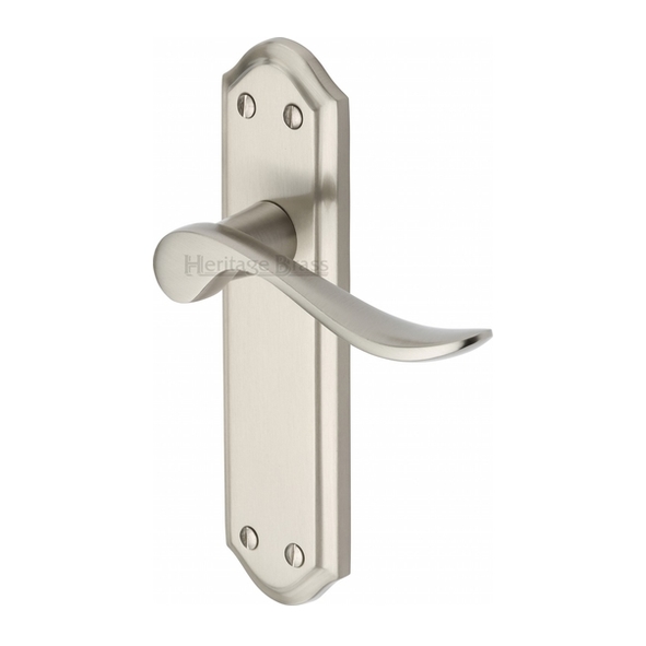 SAN1410-SN  Long Plate Latch  Satin Nickel  Heritage Brass Sandown Levers On Backplates