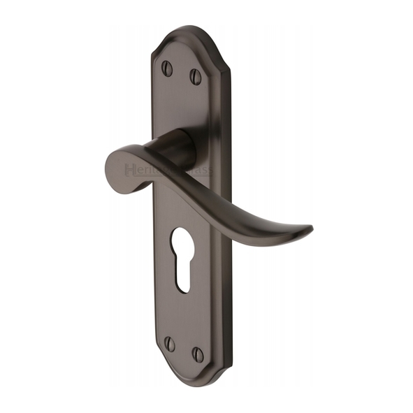 SAN1448-MB • Euro Cylinder [47.5mm] • Matt Bronze • Heritage Brass Sandown Levers On Backplates