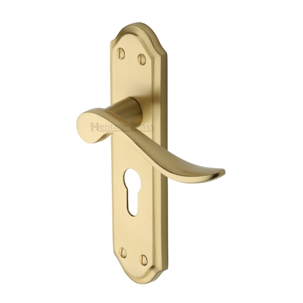 SAN1448-SB  Euro Cylinder [47.5mm]  Sat Brass / Bronze  Heritage Brass Sandown Levers On Backplates