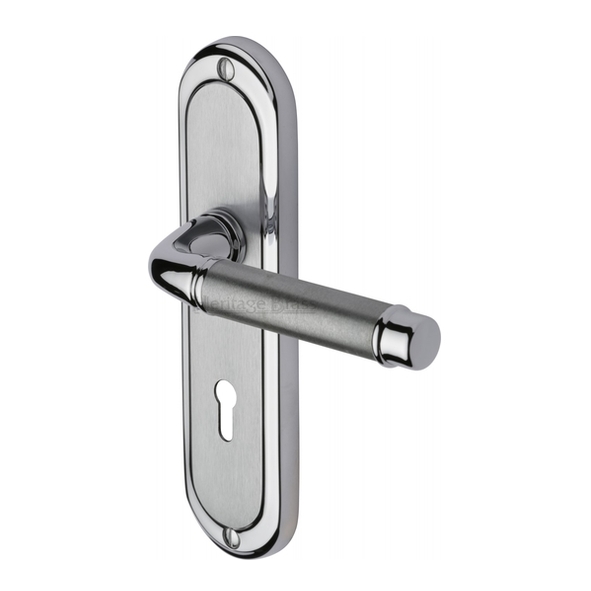 SAT1000-AP  Standard Lock [57mm]  Satin / Pol Chrome  Heritage Brass Saturn Levers On Backplates