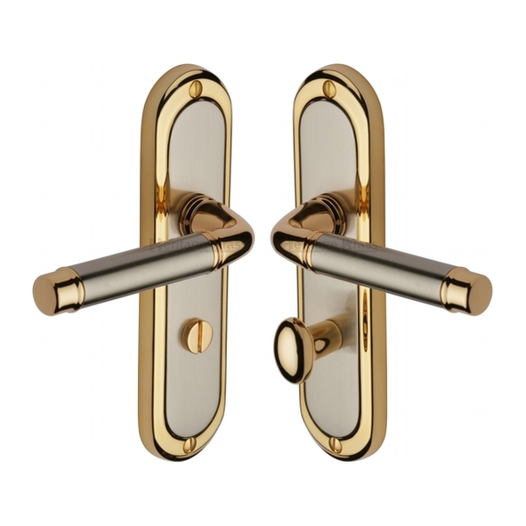 SAT1030-JP  Bathroom [57mm]  Satin Nickel / Gold  Heritage Brass Saturn Levers On Backplates