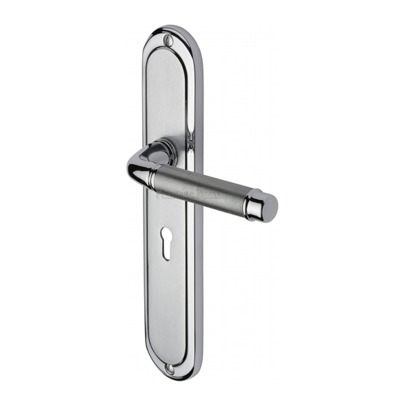 SAT2000-AP  Standard Lock [57mm]  Satin / Pol Chrome  Heritage Brass Saturn Levers On Long Backplates