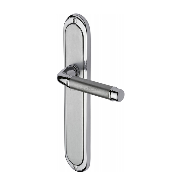 SAT2010-AP • Long Plate Latch • Satin / Polished Chrome • Heritage Brass Saturn Levers On Long Backplates
