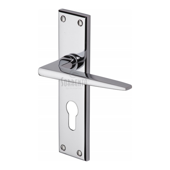 SC-3448-PC • Euro Cylinder [47.5mm] • Polished Chrome • Sorrento Swift Levers On Backplates