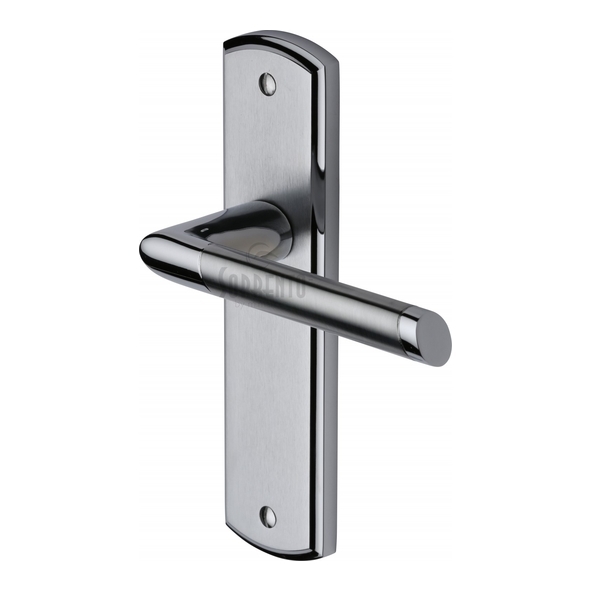 SC-3510-AP • Long Plate Latch • Satin / Polished Chrome • Sorrento Mercury Levers On Backplates