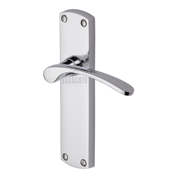 SC-410-PC • Long Plate Latch • Polished Chrome • Sorrento Luca Levers On Backplates