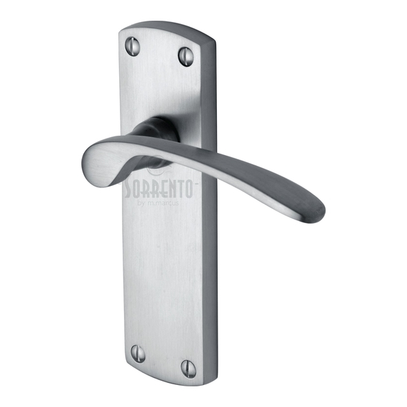 SC-410-SC • Long Plate Latch • Satin Chrome • Sorrento Luca Levers On Backplates