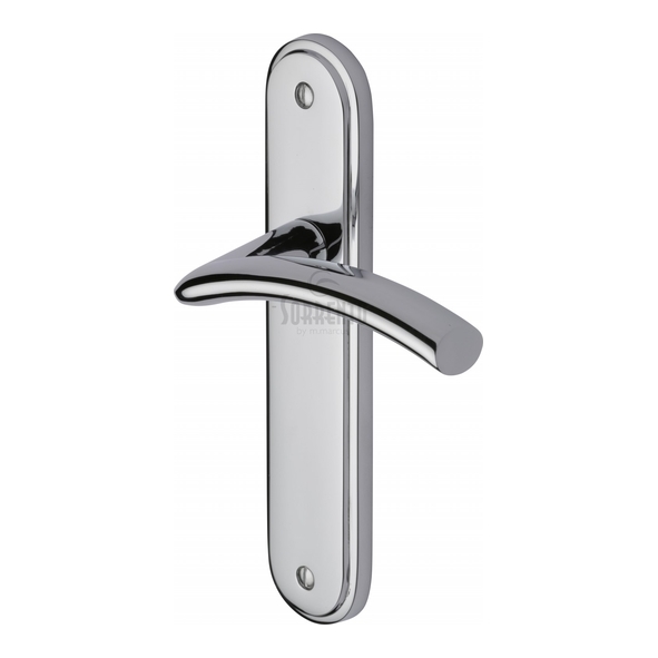 SC-4360-PC • Long Plate Latch • Polished Chrome • Sorrento Tosca Levers On Backplates