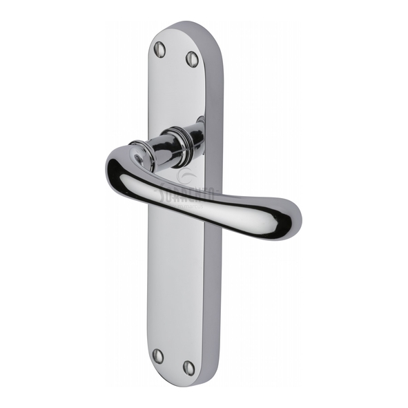 SC-6360-PC • Long Plate Latch • Polished Chrome • Sorrento Donna Levers On Backplates