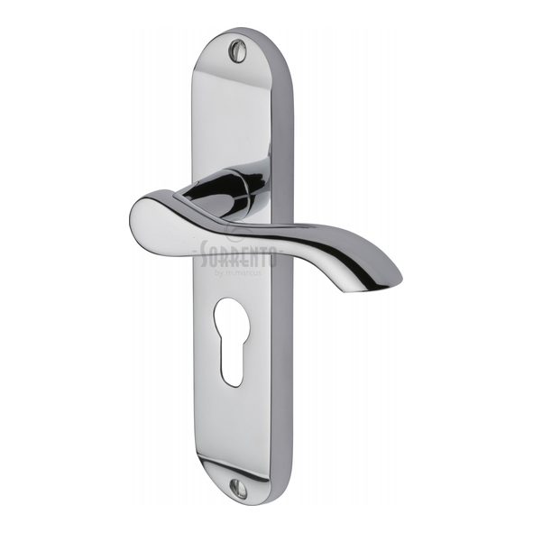 SC-7348-PC • Euro Cylinder [47.5mm] • Polished Chrome • Sorrento Aurora Levers On Backplates