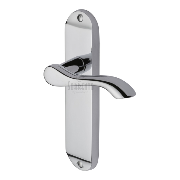 SC-7360-PC • Long Plate Latch • Polished Chrome • Sorrento Aurora Levers On Backplates