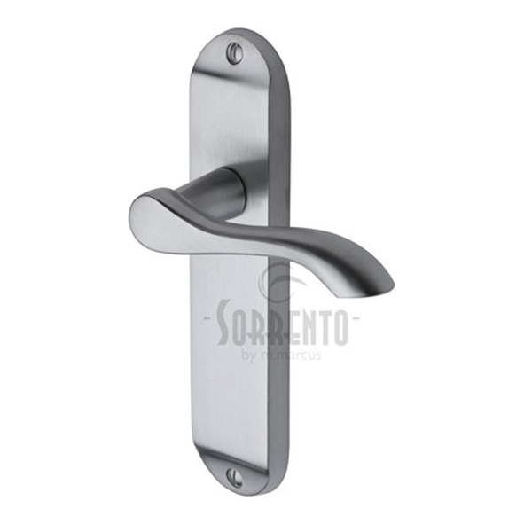 SC-7360-SC • Long Plate Latch • Satin Chrome • Sorrento Aurora Levers On Backplates