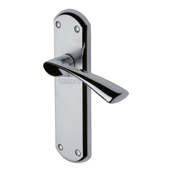 SC-7610-AP • Long Plate Latch • Satin / Polished Chrome • Sorrento Atlanta Levers On Backplates