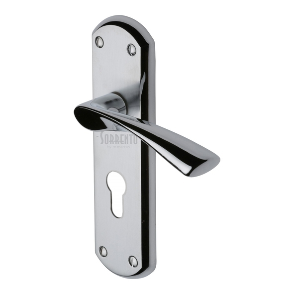 SC-7648-AP • Euro Cylinder [47.5mm] • Satin / Pol Chrome • Sorrento Atlanta Levers On Backplates