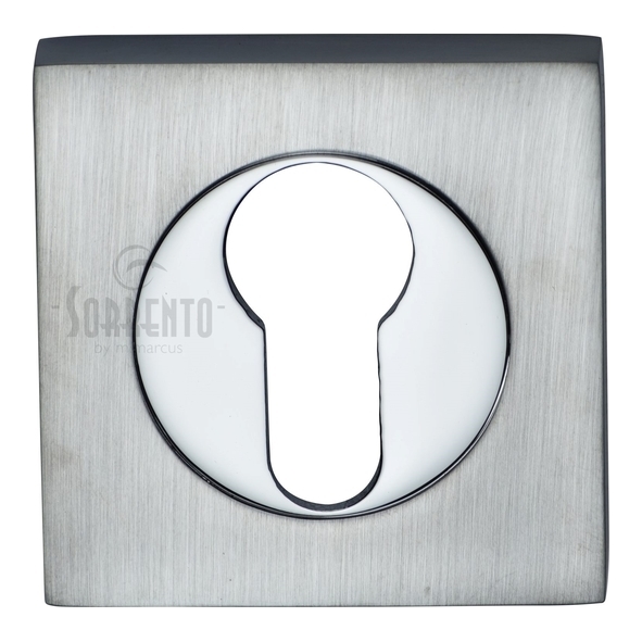 SC-SQ0192-AP  Satin / Polished Chrome  Sorrento Square Euro Cylinder Escutcheons