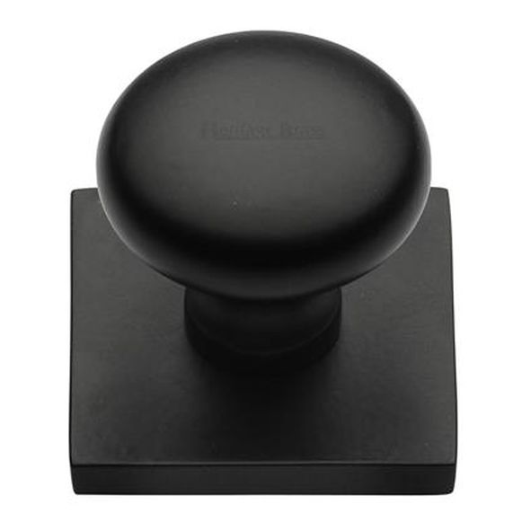 SQ113-BKMT • 32 x 38 x 33mm • Matt Black • Victorian Round Cabinet Knob On Square Backplate