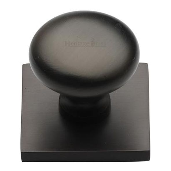 SQ113-MB • 32 x 38 x 33mm • Matt Bronze • Victorian Round Cabinet Knob On Square Backplate