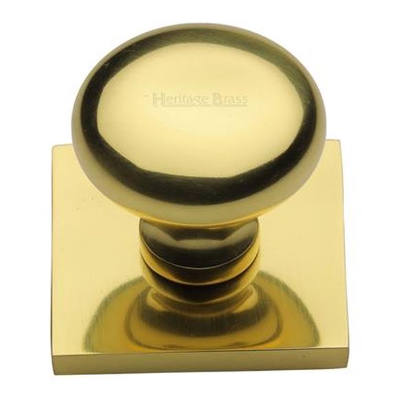 SQ113-PB  32 x 38 x 33mm  Polished Brass  Victorian Round Cabinet Knob On Square Backplate