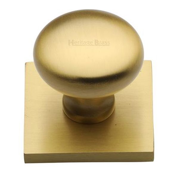 SQ113-SB  32 x 38 x 33mm  Satin Brass  Victorian Round Cabinet Knob On Square Backplate