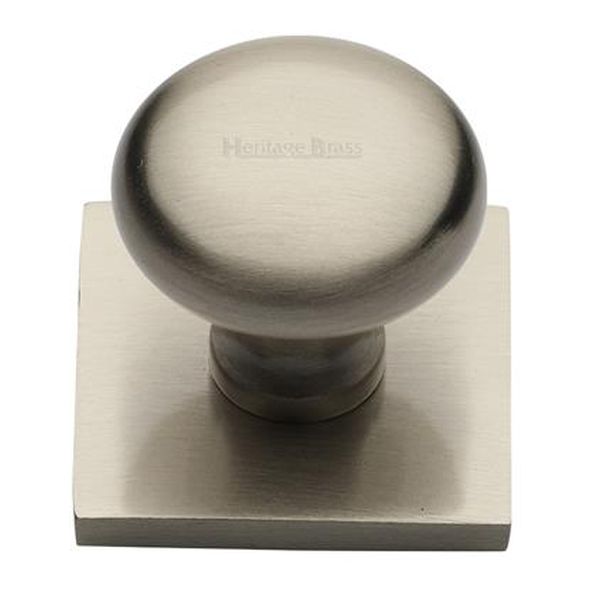 SQ113-SN • 32 x 38 x 33mm • Satin Nickel • Victorian Round Cabinet Knob On Square Backplate