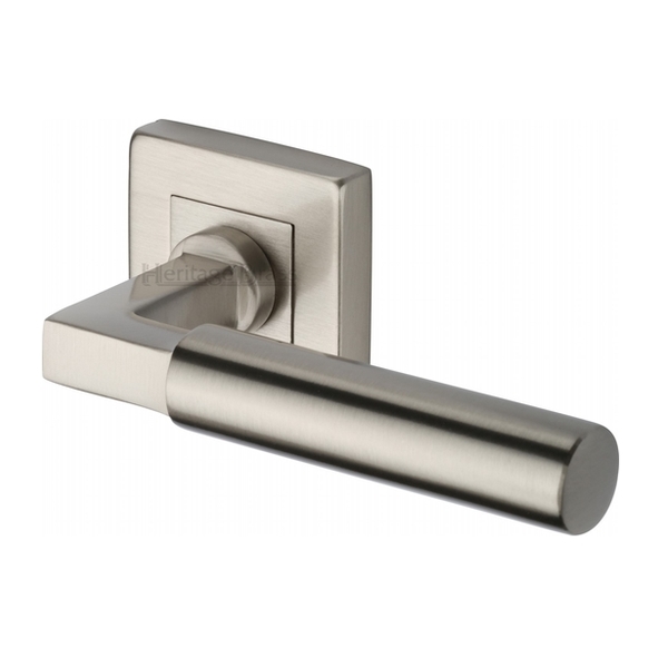 SQ1926-SN • Satin Nickel • Heritage Brass Bauhaus Levers On Plain Square Roses