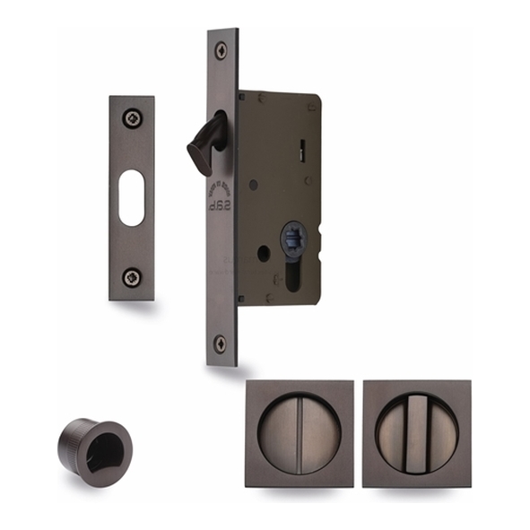 SQ2308-40-MB • For 35 to 52mm Door • Matt Bronze • Sliding Bathroom Lock Set With Square Fittings