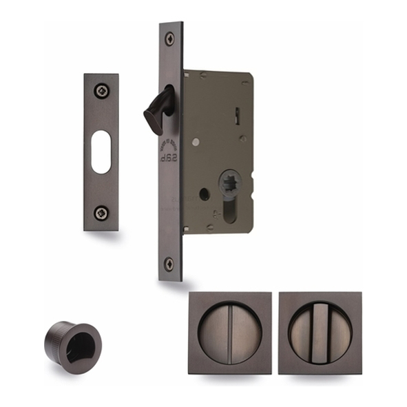 SQ2308-50-MB  50mm Backset For 35 to 52mm Door  Matt Bronze  Heritage Brass Sliding Bathroom Lock Set With Square Fittings