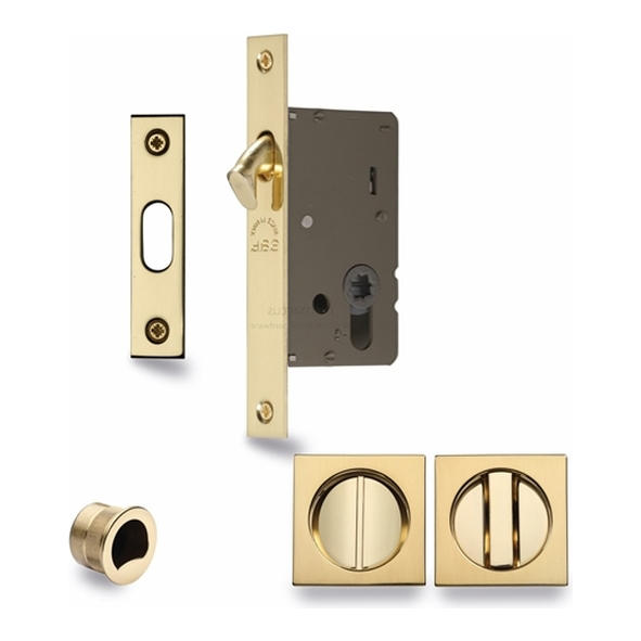 SQ2308-50-PB  50mm Backset For 35 to 52mm Door  Polished Brass  Heritage Brass Sliding Bathroom Lock Set With Square Fittings
